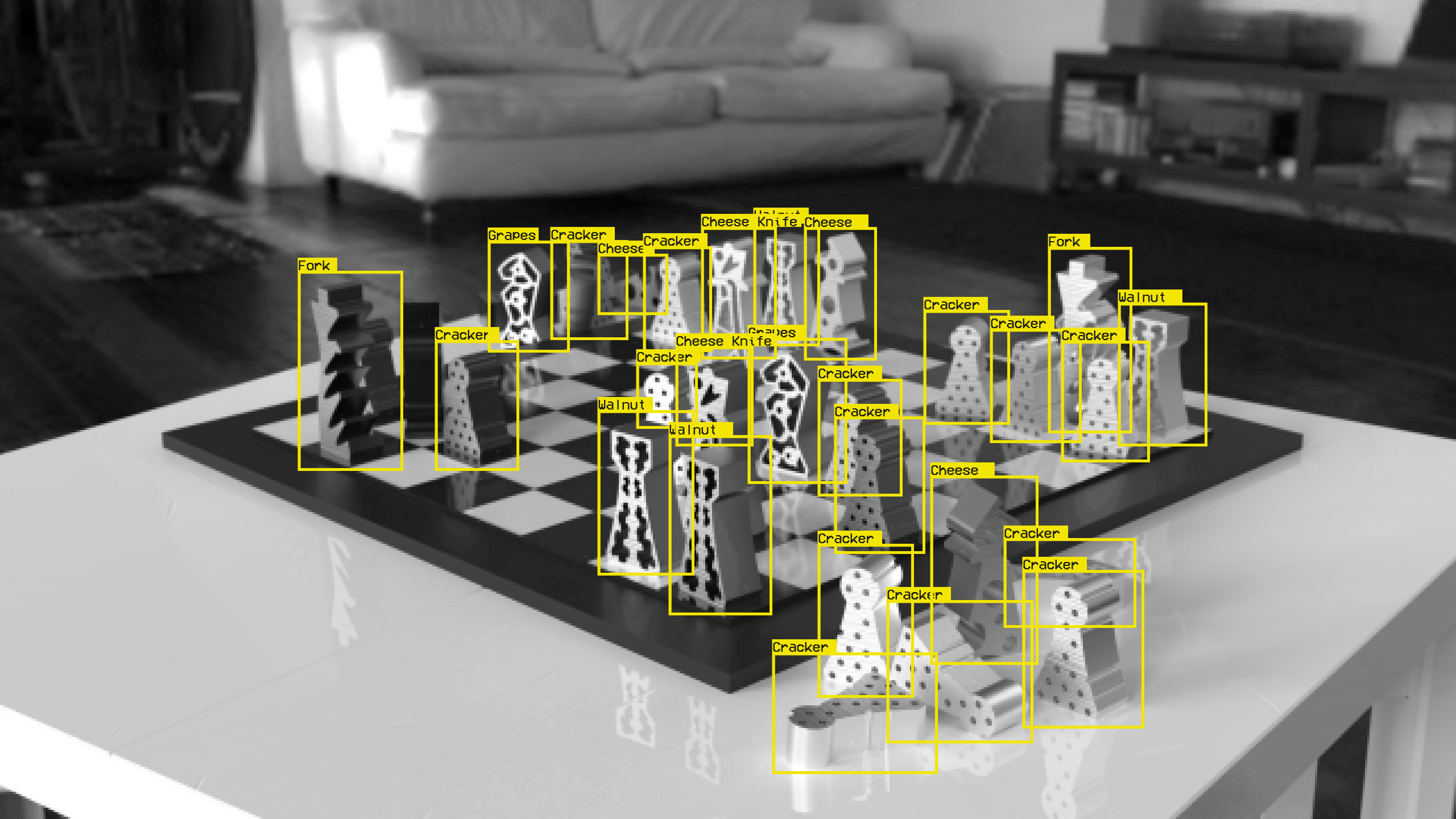 Render of chess set with computer vision overlay
