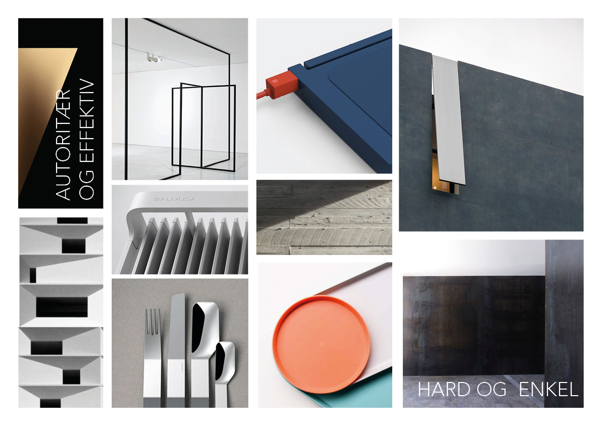 Moodboard of hard and simple form direction