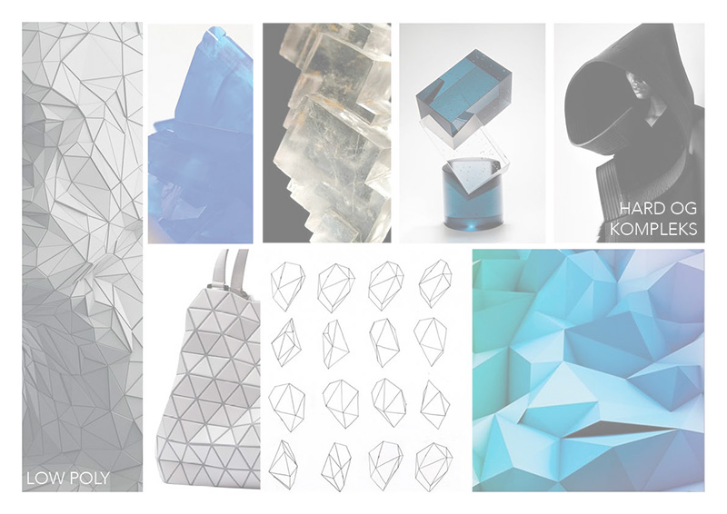 Moodboard of faceted/low poly form direction