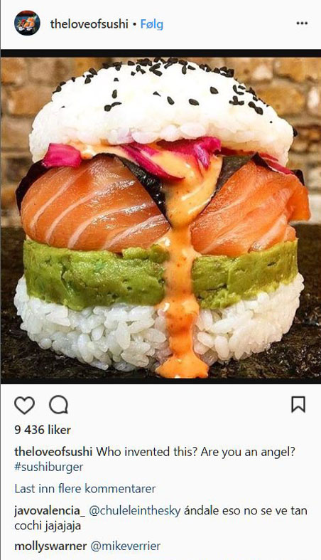 Instagram post of sushi burger