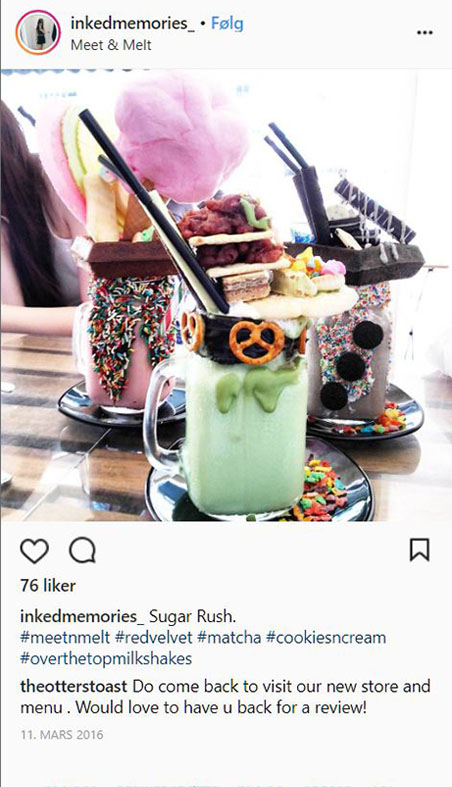 Instagram post of gigantic milkshakes